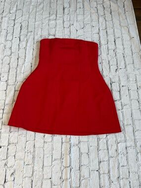 Red strapless dress